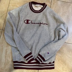 Gray Maroon Champion Crewneck Sweater Urban Outfitters